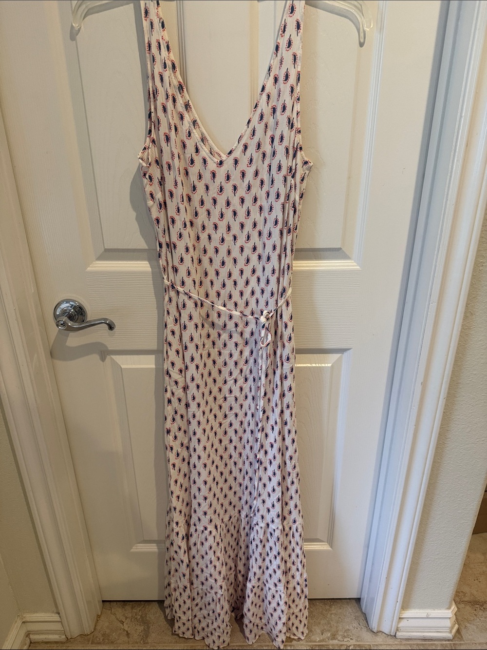 Boden Ivory Printed Sleeveless Block Print Maxi Dress - Ruffle Hem - 16/18